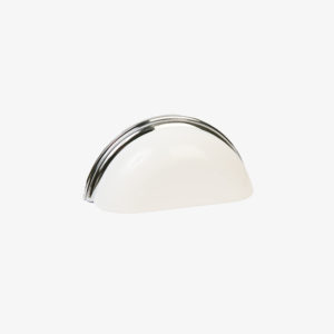 #29-503 Metal Bin Pull in Gloss White Enamel, Polished Chrome Finish