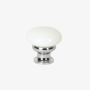 #39-203 Glass Mushroom Knob in Milk White Glass, Polished Chrome Finish Base