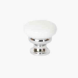 #39-503 Metal Mushroom Knob in Gloss White Enamel, Polished Chrome Finish