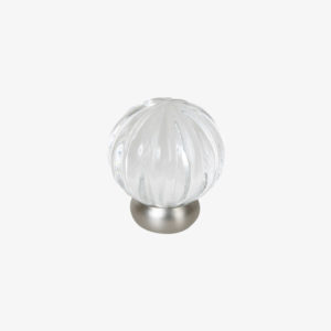 #56-101 Melon Glass Knob in Transparent Clear Glass, Brushed Nickel Finish